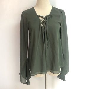Show Me Your MuMu green lace-up bell-sleeve top